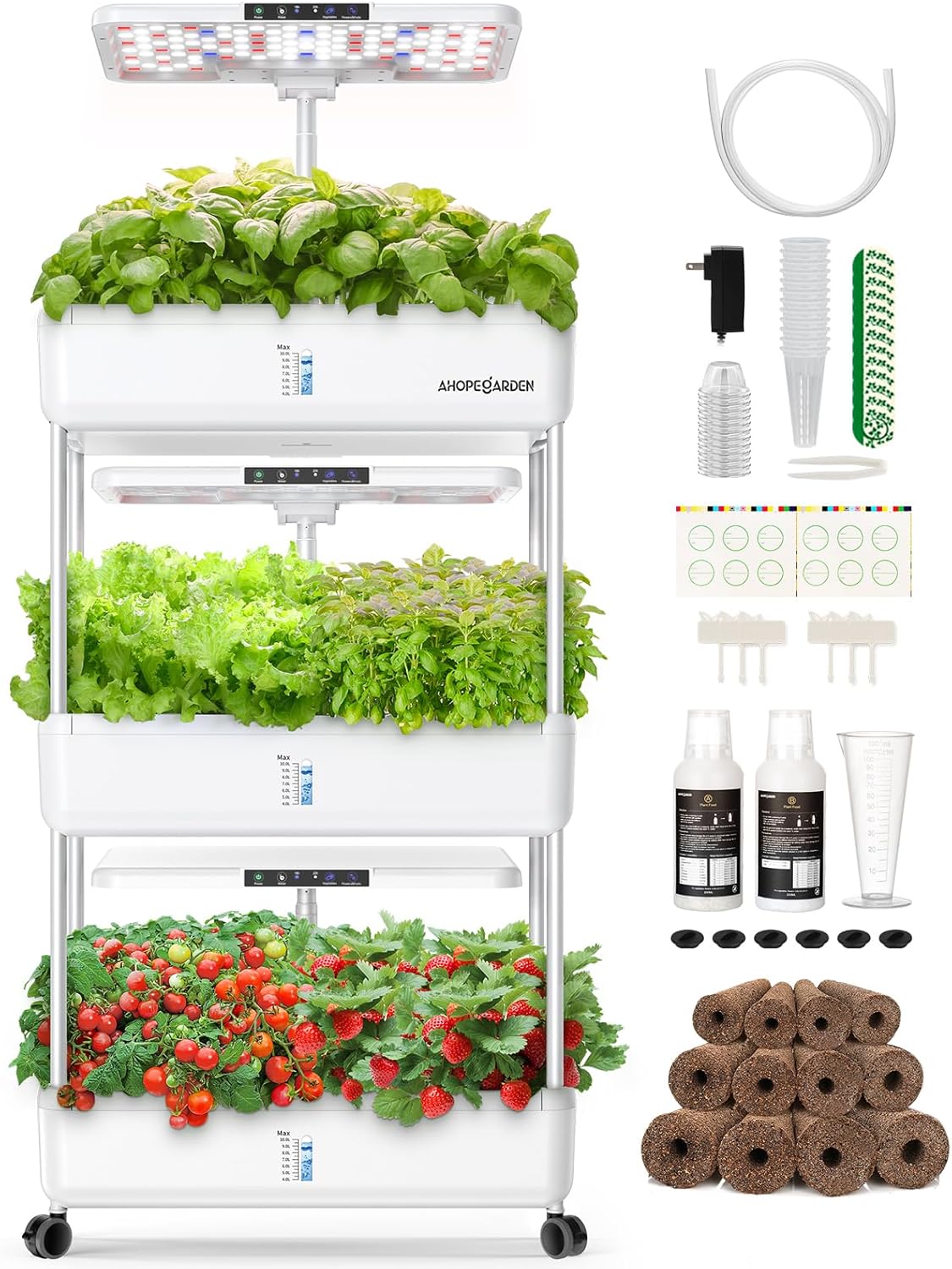 Ahopegarden Indoor Garden Hydroponics Growing System Kit: 66 Pods Plant Herb Garden Germination Kit with LED Grow Light, 30L Large Capacity Kitchen Hydroponics Planter Grower for Vegetable Fruit